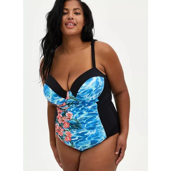 Torrid Swimsuit One Piece Swimsuit Women 3X D-DD Blue Black Strappy Swimsuit NEW - Picture 7 of 11
